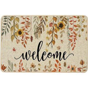 Welcome Fall Doormat Indoor Outdoor Patio Eucalyptus Leaves Sunflowers Door Mats